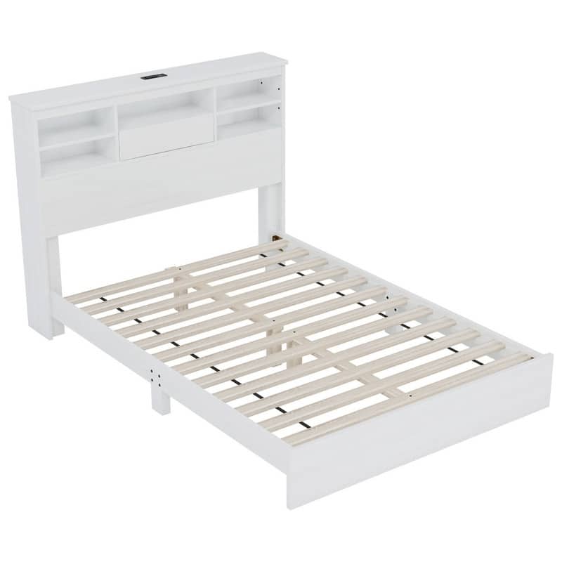 2/3/4-Piece Bedroom Set, Twin/Full/Queen, Wooden Bed, 2 Nightstands, Dresser, Sliding Door Headboard, White/White+Brown