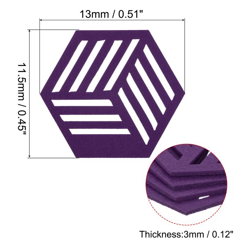 Felt Coasters, Hexagon Mat Pad Coaster for Drink Cup Pot Bowl Vase - Purple