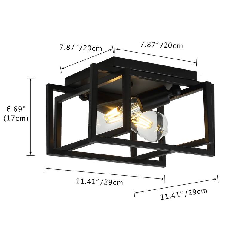 Industrial Black 2-Light Caged Shape Metal Ceiling Flush Mount