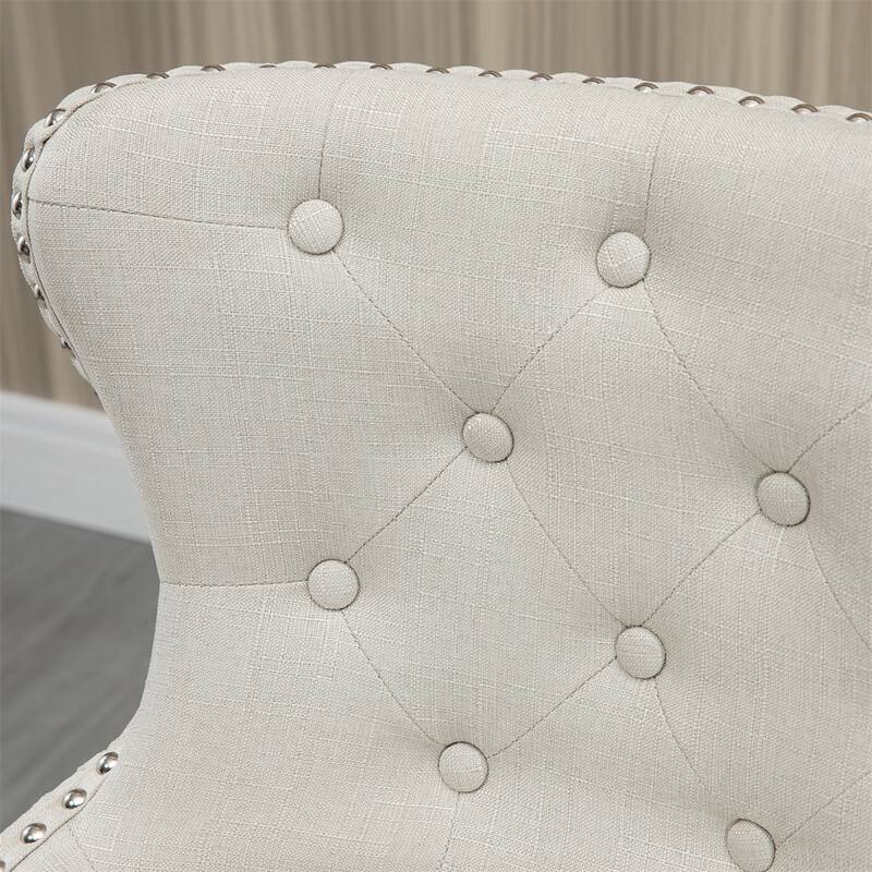 Swivel Upholstered Fabric Bar Stools with Rubber Wood Leg（Set of 2） - N/A