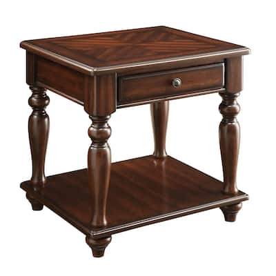 24 in. Brown Rectangle Wood End Table with Storage Drawer for Convenience