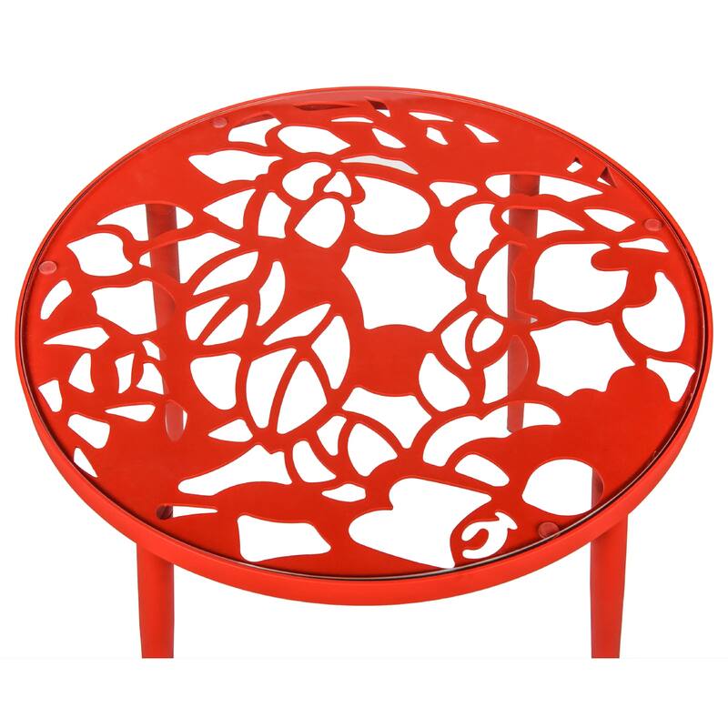 Devon Decorative Modern Floral Cutout Glass Top Patio Coffee Side Table with Aluminum Frame for Indoor Outdoor - 23 x 23
