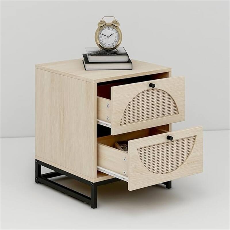Nightstand with 2 Drawers Set of 1 - natural
