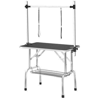 Heavy-Duty Portable Dog Grooming Table with Adjustable Arm, Noose, and Mesh Tray