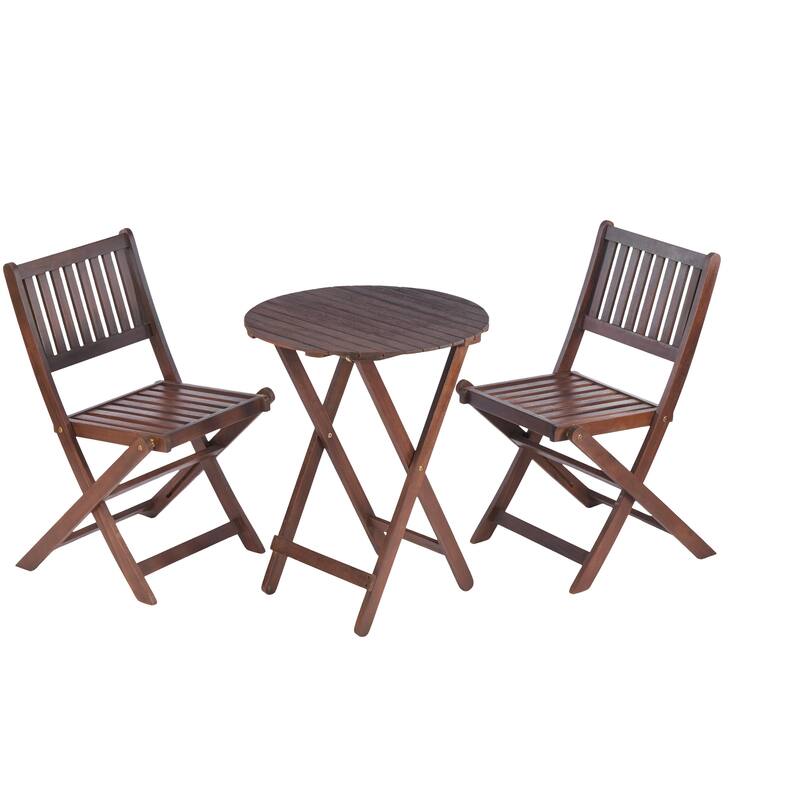 Modern Style 3-Piece Dining Set with Round Folding Table and 2 Slat Back Dining Chairs