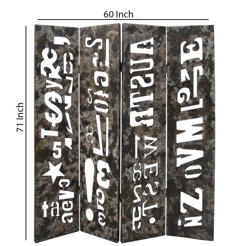 Modern 4 Panel Foldable Screen with Graffiti Print, Gray and White