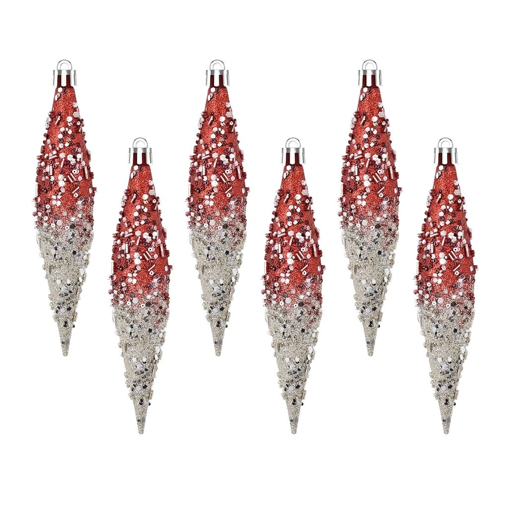 6-Piece Set Gradient Glitter Christmas Tree Ornaments For Holiday Décor - 6.7'' H X 3.15'' W X 4.8'' D