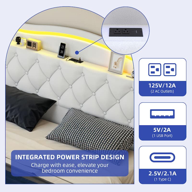 Moasis Queen Size Velvet Upholstered Bed Frame with 4 Storage Drawers & RGB Lights