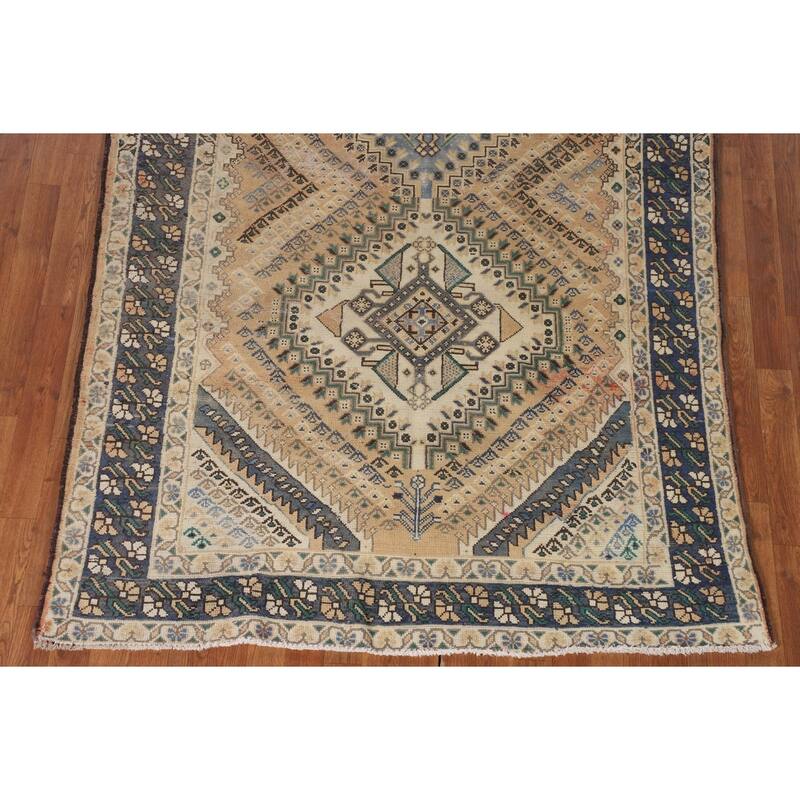 Geometric Bakhtiari Persian Vintage Rug Handmade Peach Wool Carpet - 5'4"x 9'9"