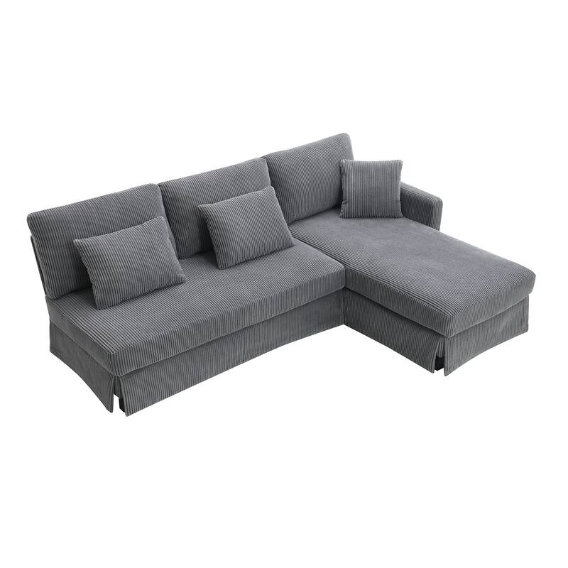 Interchangeable Chaise L-Shaped Sofa with Skirted Design for Living or Guest Rooms