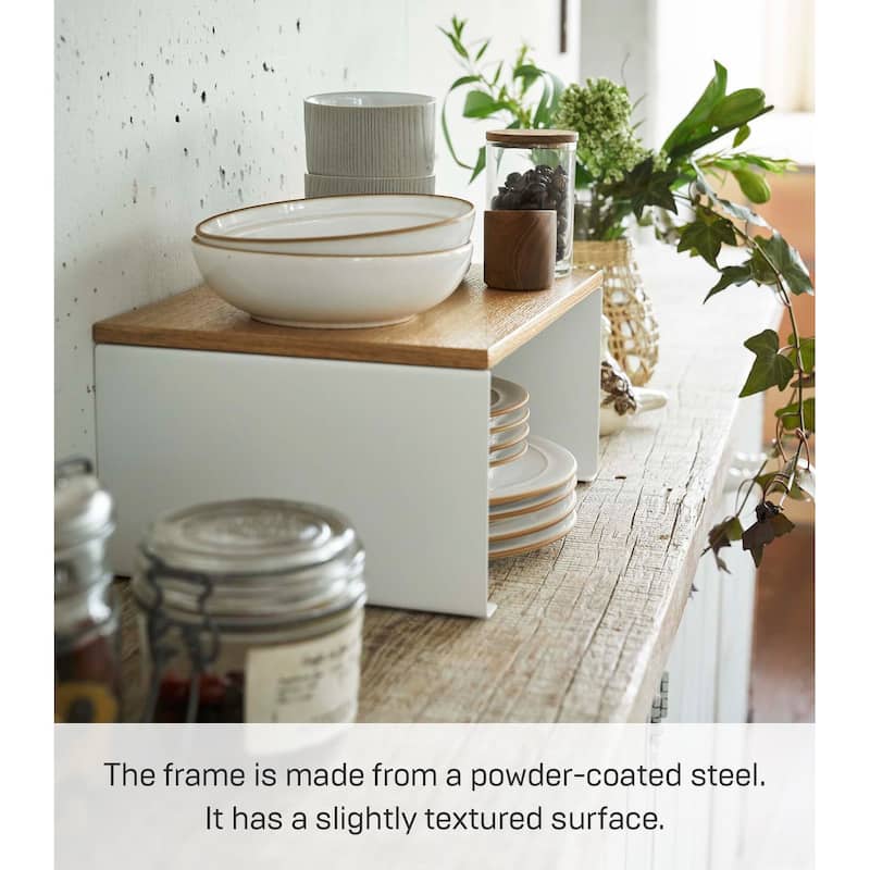 Yamazaki Home Stackable Countertop Shelf - Two Sizes, Steel and Wood, Large, Stack up to two, Holds 11 lbs