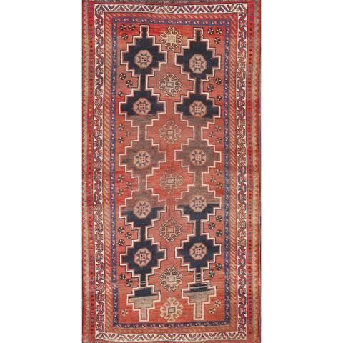 Antique Geometric Tribal Shiraz Persian Area Rug Handmade Wool Carpet - 4'7" x 9'3"