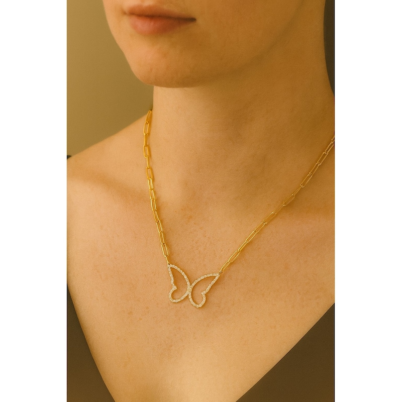 Cubic Zirconia Butterfly Pendant Necklace