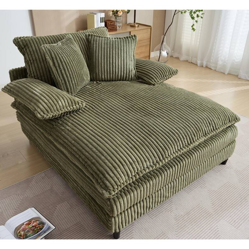 Oversized Corduroy Chaise Lounge Chair, Adjustable 4-Gear Reclining Sleeper Sofa Bed, Living Room Deep Seat Leisure Sofa Chair