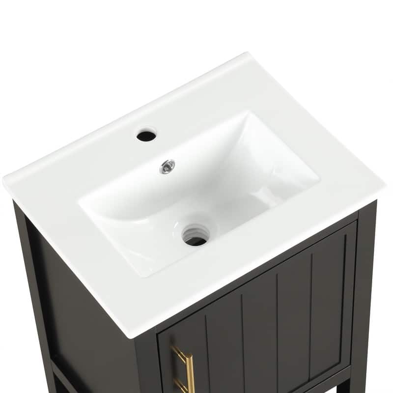 20" Bathroom Vanity with Sink – Soft-Closing Door Cabinet Featuring Storage Rack and Open Shelf‌ - 20"L x 15.5"W x 33.5"H