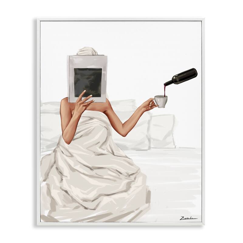 Stupell Cozy in Bed with Drink Framed Giclee Art Design By Ziwei Li - 24 x 30 - White
