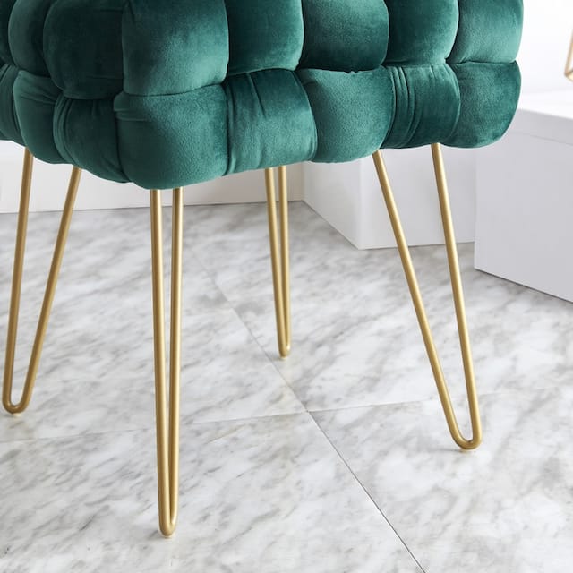 Mirage Modern Contemporary Square Woven Upholstered Velvet Ottoman with Gold Metal Legs