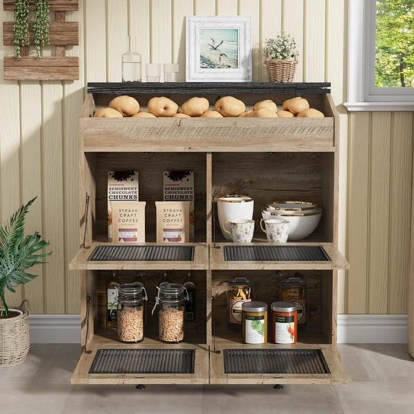 slide 2 of 8, Kitchen Storage Cabinet for Organizing Pantry Items, Spices, Potato, Vegetable Oak