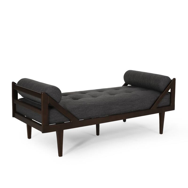 Modern 65" Button Tufted Chaise Lounge Chair with Bent Wood Desing and Rolled Accent Pillows