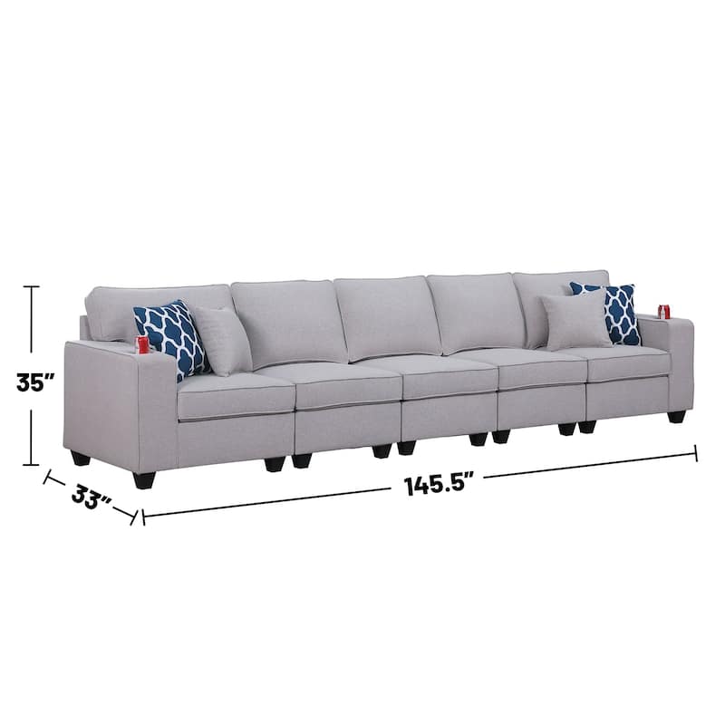 Linen Upholstered 5-Seater Sofa in Light Gray