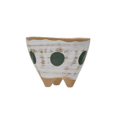 Stoneware Footed Planter with Painted Geometric Design - 8.3"L x 8.3"W x 6.5"H
