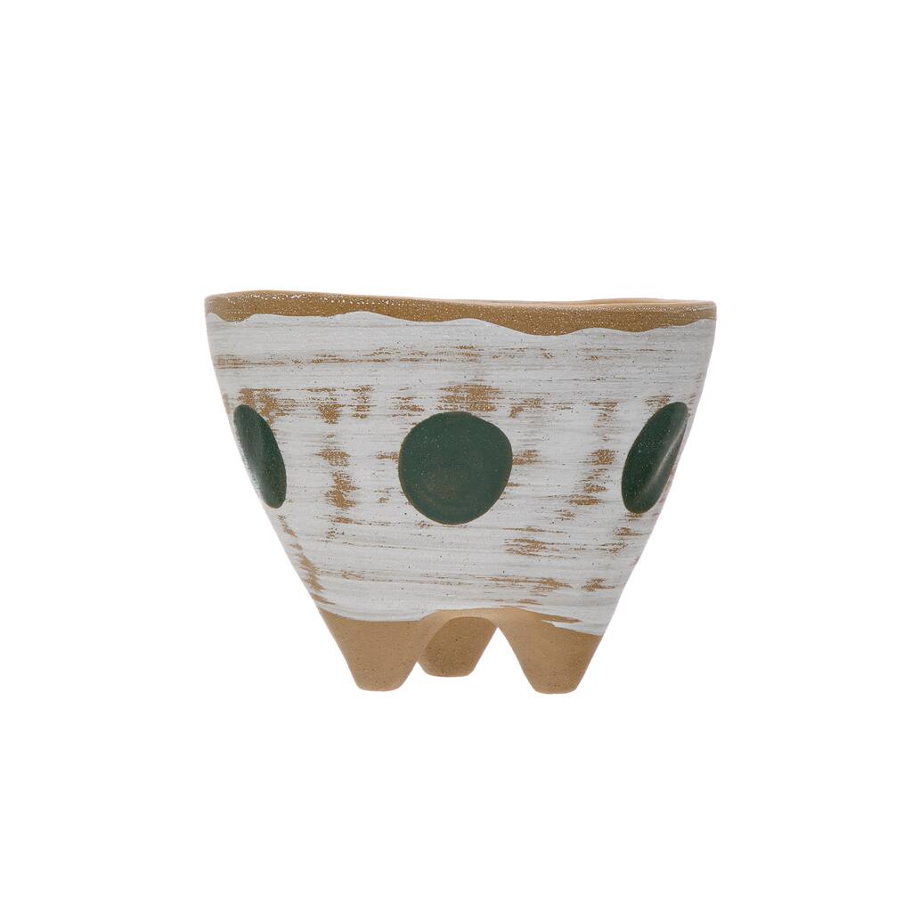 Stoneware Footed Planter with Painted Geometric Design - 8.3"L x 8.3"W x 6.5"H