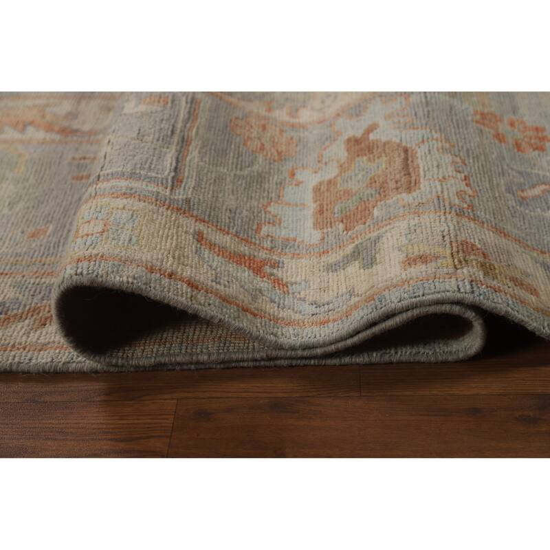 Blue Vegetable Dye Oushak Turkish Rug Hand-Knotted Floral Wool Carpet - 9'2"x 12'3"
