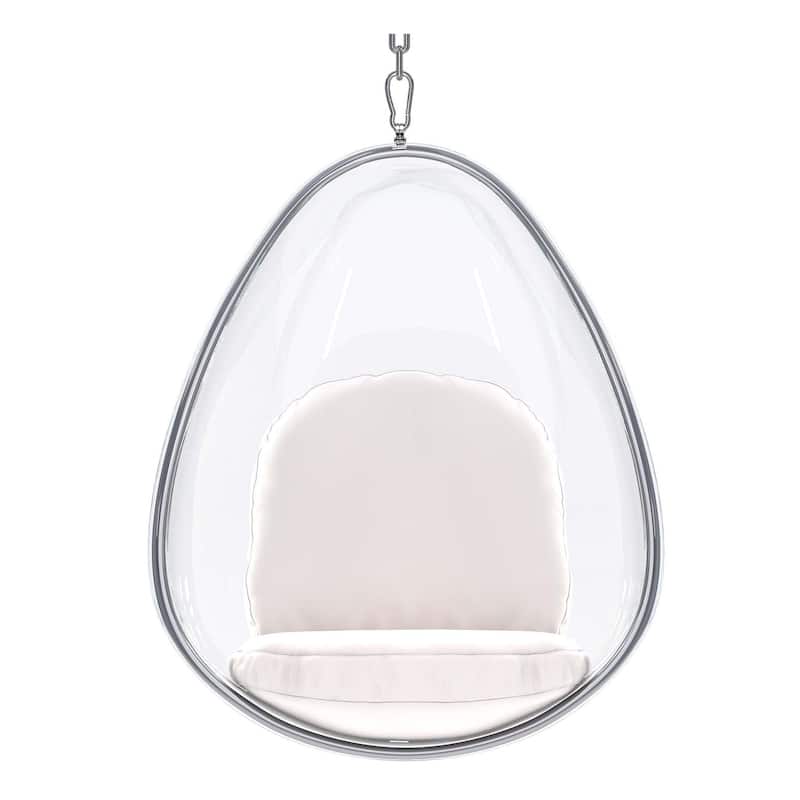 HomeRoots 47" White and Silver Acrylic and Faux Leather Oval Balloon Chair - 27.4' X '44' X '22.8