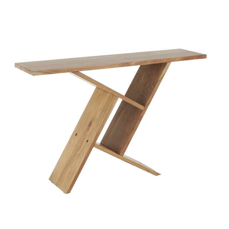 Wood Geometric Console Table with Rectangular Patterned Legs - Brown - Roche River Decor - 12"W x 48"L x 32"H