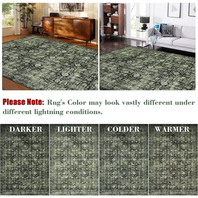 Vintage Floral Rug Non Slip Low Pile Area Rug Soft Throw Rugs for Living Room Bedroom
