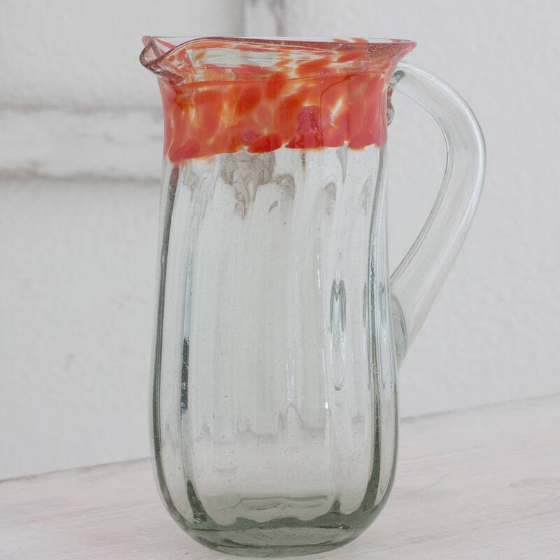 Handmade Fresh Mandarin Blown Glass Pitcher (Guatemala) - 10" H x 5" W x 8" D