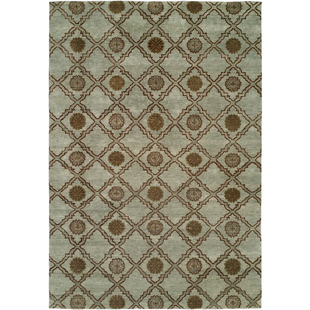 Transitional Blue Hand-Knotted Wool Area Rug