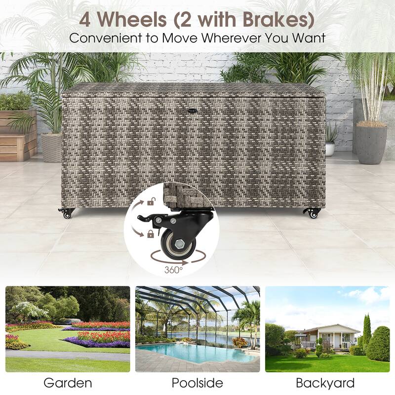 Costway 96 Gallon Patio Rattan Storage Deck Box Container Garden Liner - See Details