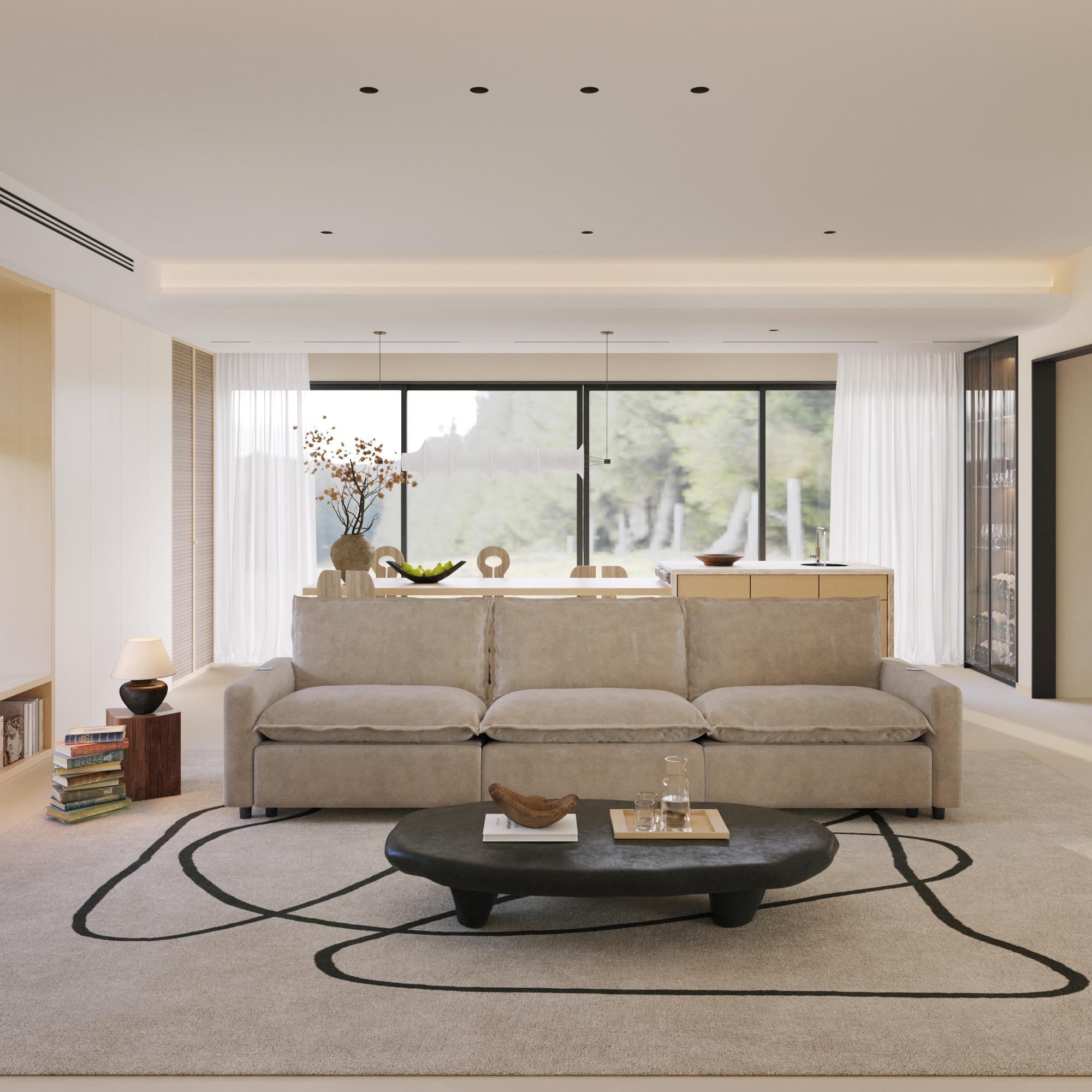 3-seater Linen Loveseat Power Recliner Sofa Oversized Cloud Modular Sectional Couch With Charging