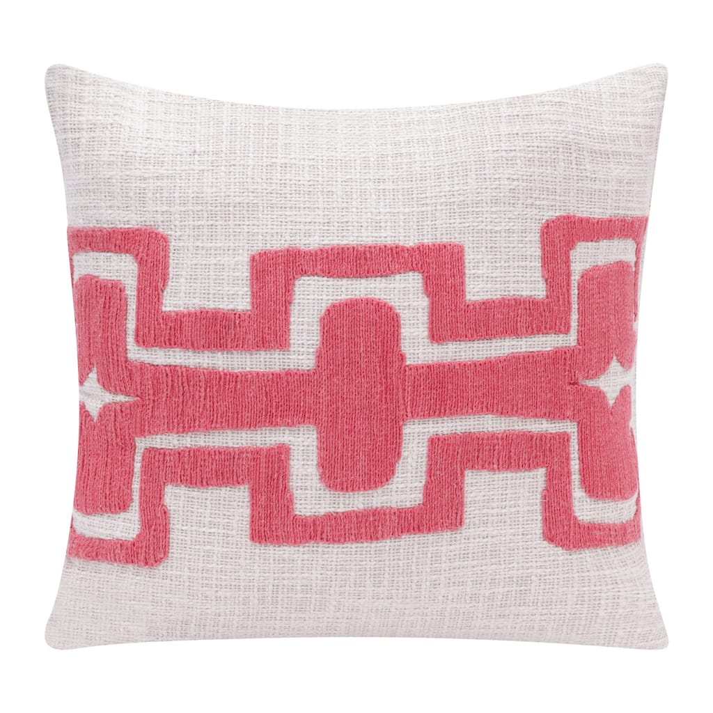 HomeRoots 20" X 20" Coral And Ivory 100% Cotton Geometric Zippered Pillow