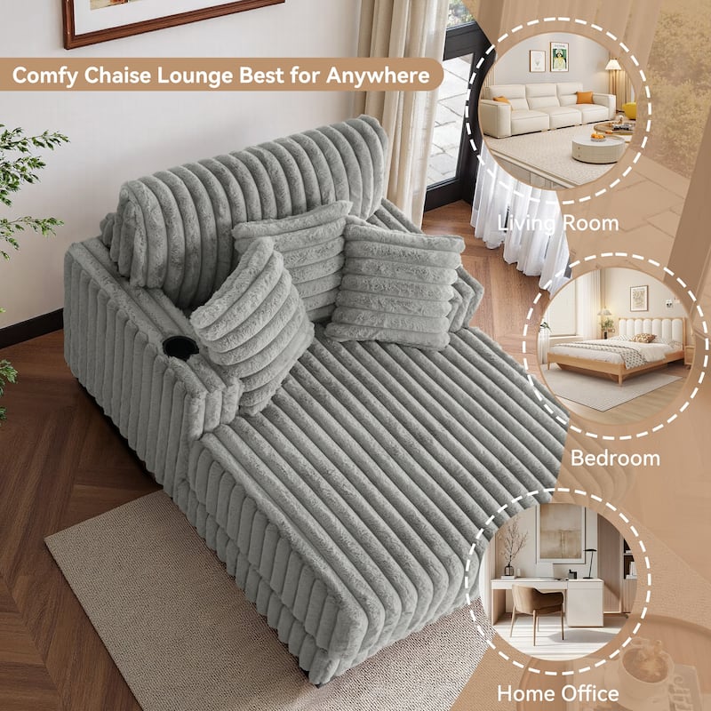 Modern Upgraded Plush Fabric Sofa Chaise Lounge with Pillows