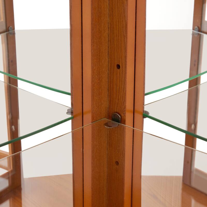 Lighted Curio Display Cabinet, China Cabinet with Tempered Glass Doors & Adjustable Shelves, Freestanding Glass Display Case