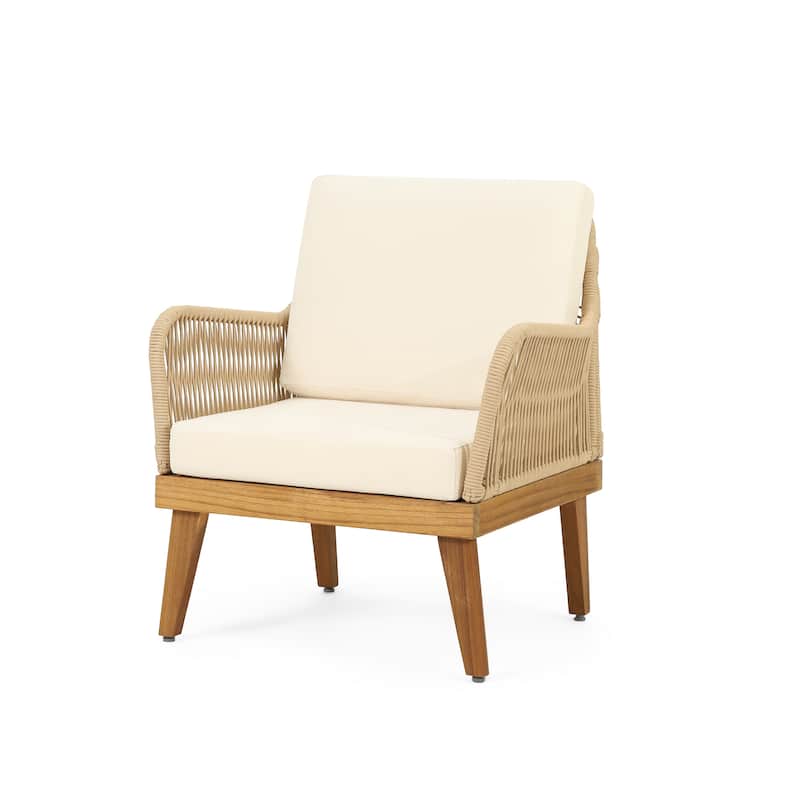 4-Piece Outdoor Acacia Wood Chat Set with Loveseat, 2 Chairs & Table