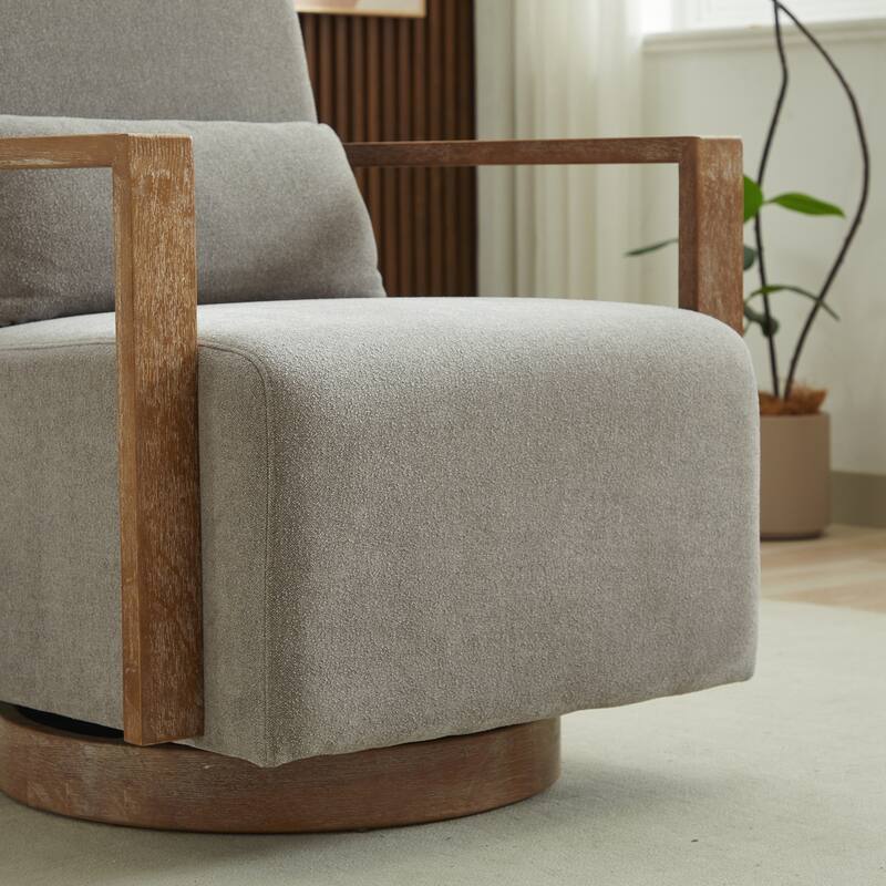 Swivel Modern Upholstered Accent Chair with Solid Wood Armrests and 360 Degree Comfy Lounge Reading Chair