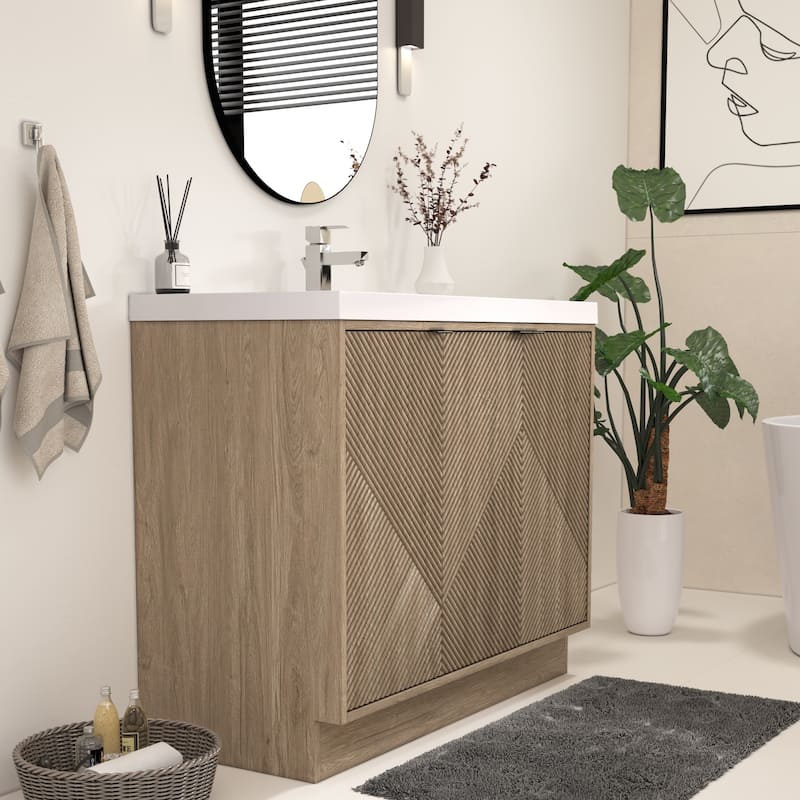 Milano 42" Freestanding (R) Bathroom Vanity with White Acrylic Sink