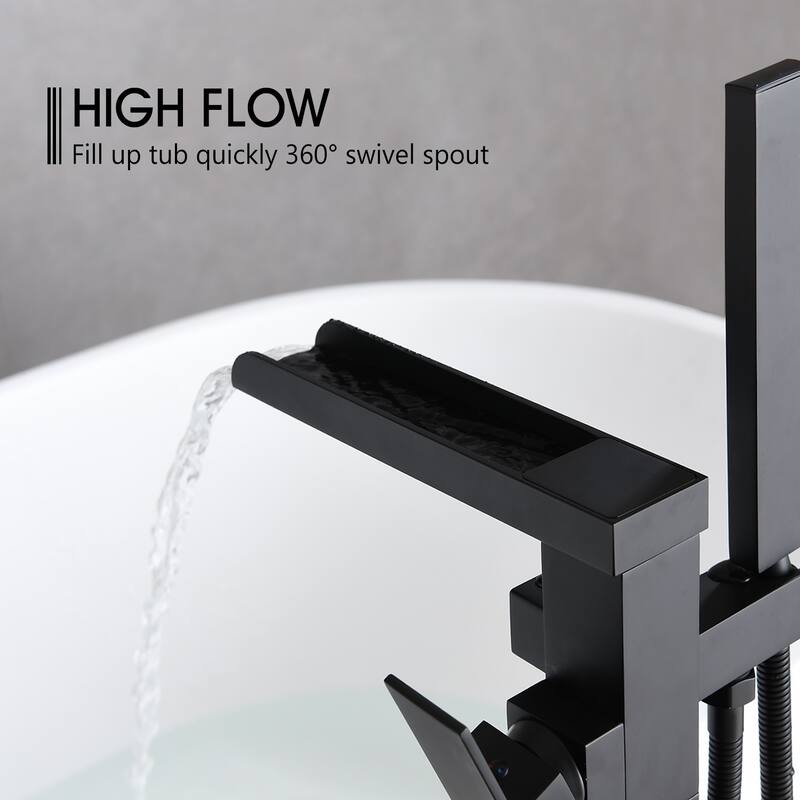 Vanityfair Floor Mount Freestanding Waterfall Bathtub Faucet Tub Filler with Hand Shower