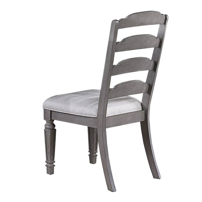 Set of 2 Upholstered Dining Chairs with Ladder Back in Light Grey