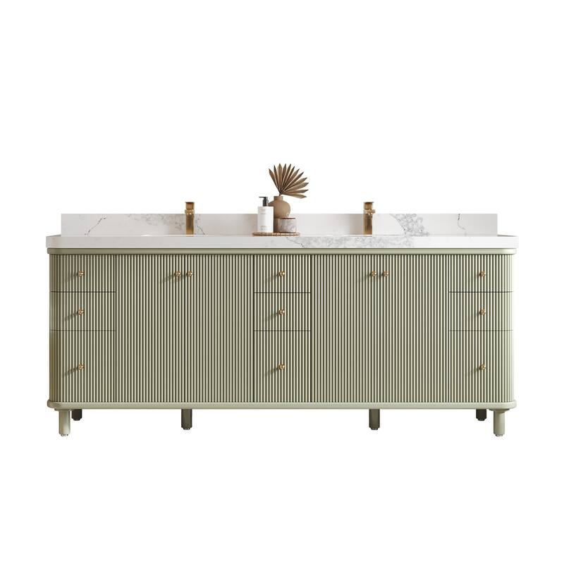 Willow Collections 84 in. W x 22 in. D Reeded Miami Double Bowl Sink Bathroom Vanity with Countertop