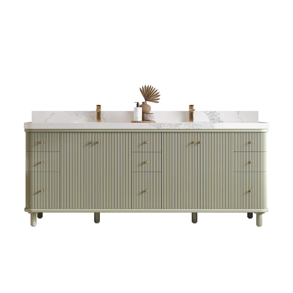 Willow Collections 84 in. W x 22 in. D Reeded Miami Double Bowl Sink Bathroom Vanity with Countertop