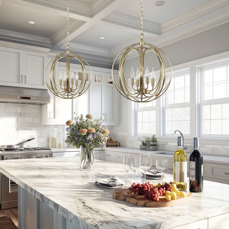 Yosemite Home Decor Satin Brass Metal/Stainless Steel Globe 4-light Chandelier - Satin Brass