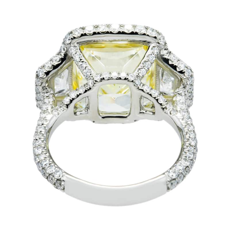 House Of Leon Platinum 12.45ct Cushion Cut Fancy Yellow Diamond Ring 15.44ctw IGI
