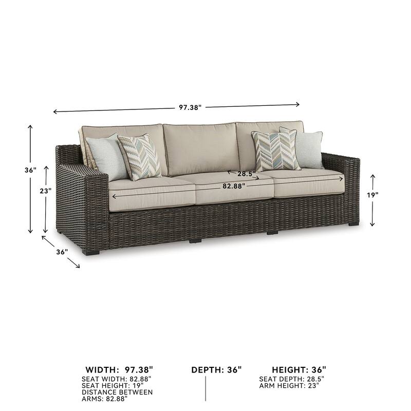 Signature Design by Ashley Coastline Bay Brown Outdoor Sofa with Cushion - 97.38" W x 36" D x 36" H