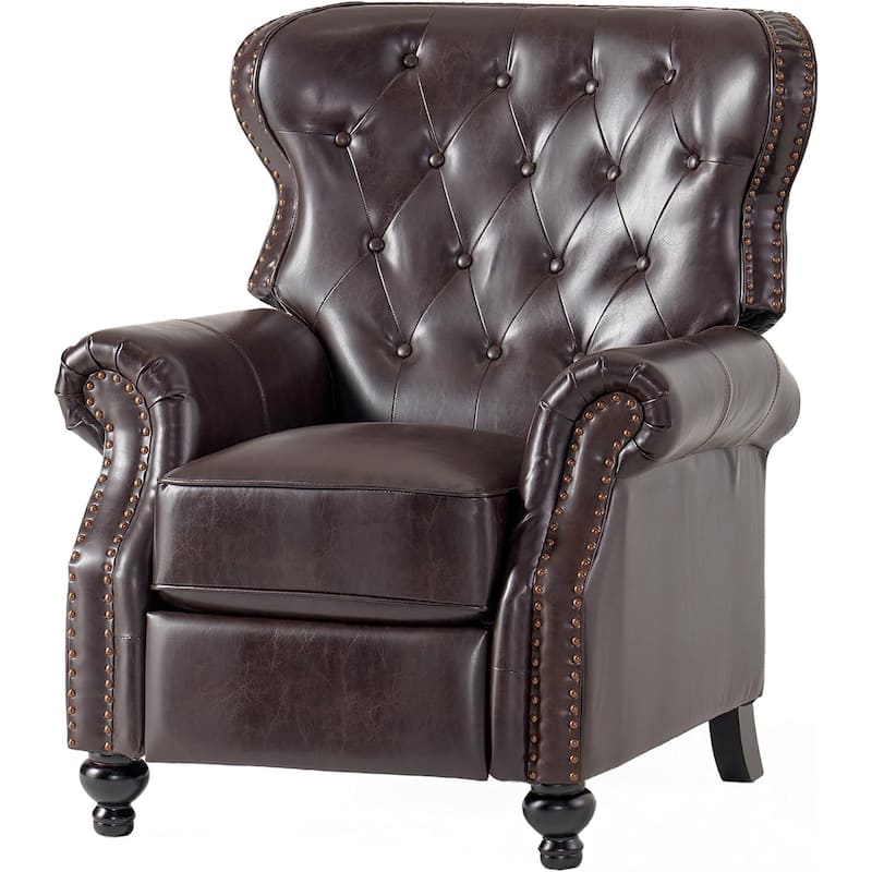 Kir Manual Recliner Chair, Rich Tufted Back Dark Brown Faux Leather