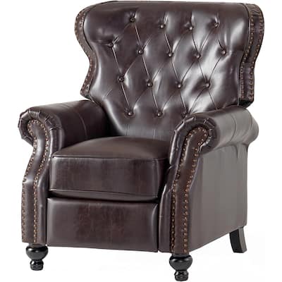 Kir Manual Recliner Chair, Rich Tufted Back Dark Brown Faux Leather