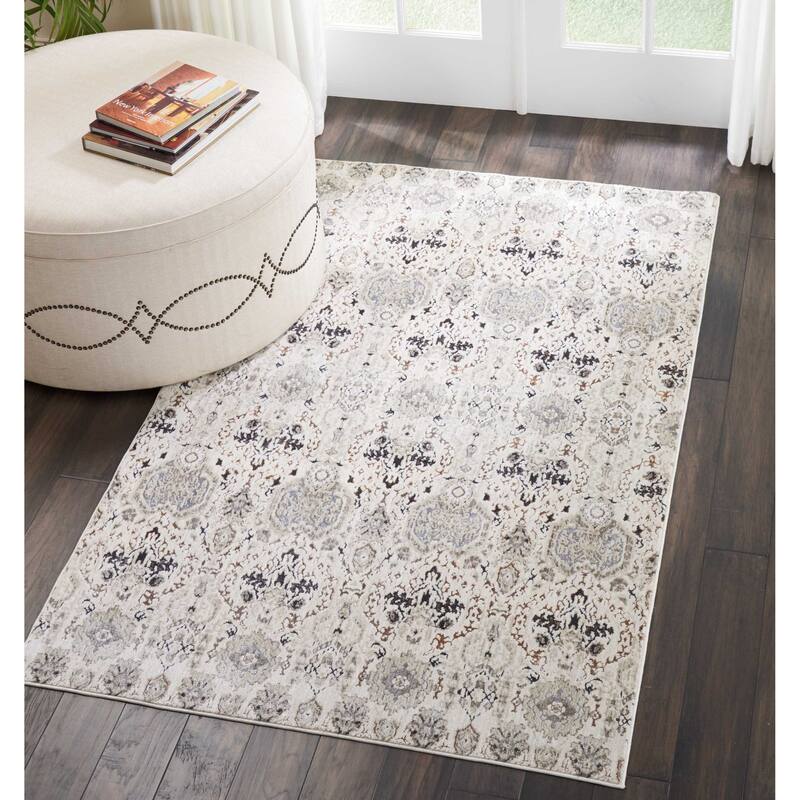 Silver Screen Floral Modern Area Rug